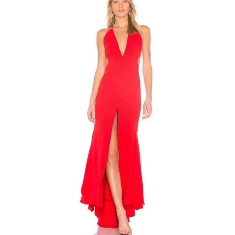 Fame and Partners red cut out deep V-neck strappy gown